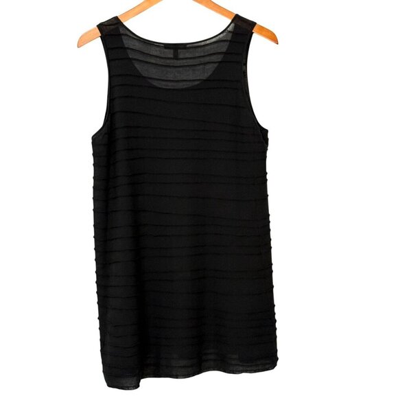 Eileen Fisher System Black Cotton Tank Top Tunic A-Line Ribbed Gauzy Mesh Size L - Picture 2 of 7